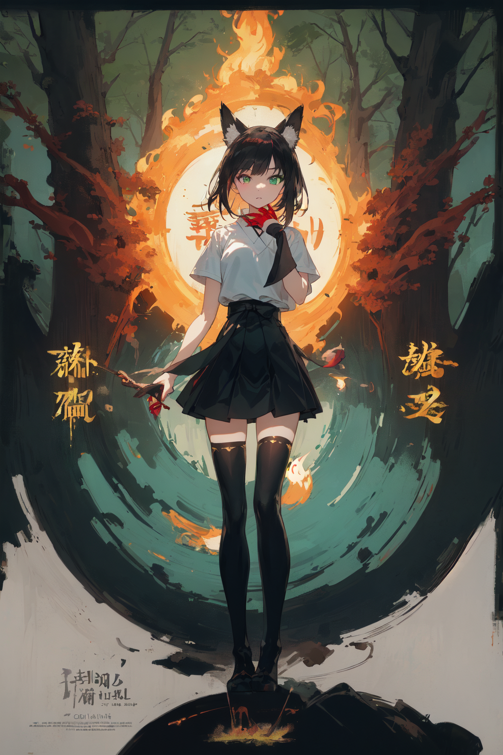01251-118104869-(masterpiece_1.3, movie poster_1.4, Japanese text_1.3), 1girl, solo, black hair, Shirakami Fubuki, medium hair, white shirt, (ha.png